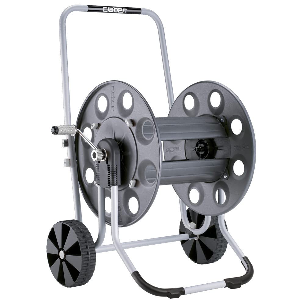Claber Metal Gemini hose reel with metal frame and drum, ideal for large-sized gardens