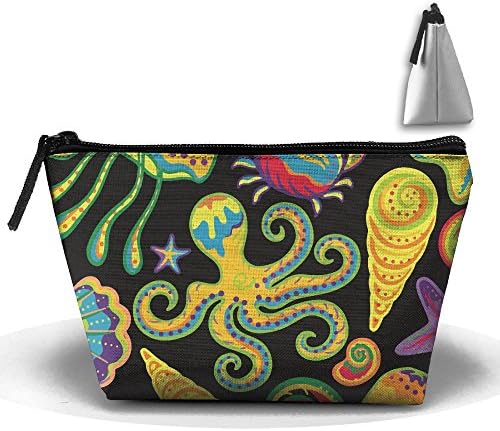 LogicBB Octopus Jellyfish Seashell Print Makeup Bag Travel Cosmetic Pouch Storage Brush Holder Toiletries Bag Waterproof Jewelry Organizer With Zipper For Women&amp;Girls