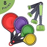 Measuring Cups and Measuring Spoons Set - 8 Piece Silicone Collapsible Measurement Tools for Dry and Liquid Ingredients - Multifunctional Kitchen Measuring Utensils BPA Free and Non Toxic, Colorful