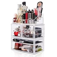 Makeup Organizer 3 Pieces Acrylic Cosmetic Storage Large Drawers and Jewelry Display Box