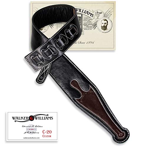 Walker & Williams C-20 Custom Black with Brown Gothic Overlay Padded Leather Guitar Strap