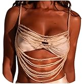 White Pearl Vest Harness Bra Chain Jewelry Multilayered Beads Chest Chain Festival Rave Pearl Lingerie Chain Body Jewelry for Women