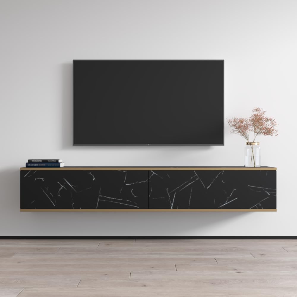 Photo 1 of ***STOCK PHOTO REFERENCE ONLY***Meble Furniture Onyx Floating TV Stand with Storage Cabinets - Modern Freestanding Rectangular TV Stand for Living Room - Media Entertainment Center Console Table for TV Up to 80" - Black