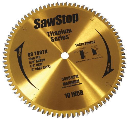 SawStop BTS-P-80HATB 80-Tooth Titanium Series Premium Woodworking Blade, 10-Inch with 5/8-Inch Arbor