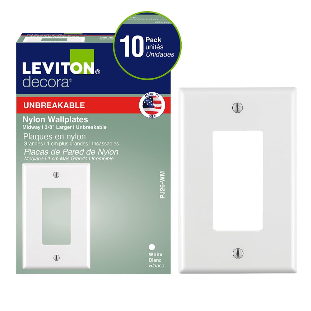 Photo 1 of 3
Leviton 1-Gang 1-Decora Midway Nylon Wallplate 10 Pack, PJ26-WM, White