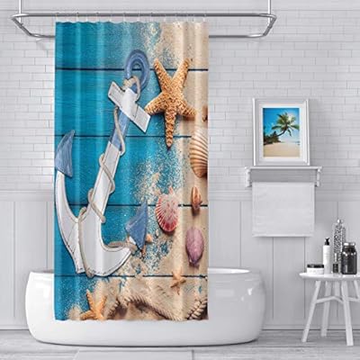 Beach Shower Curtain Anchor and Seashell Conch Shower Curtains Seashell Starfish Bathroom Shower Curtain Decor Durable… 514aLLTBDSL