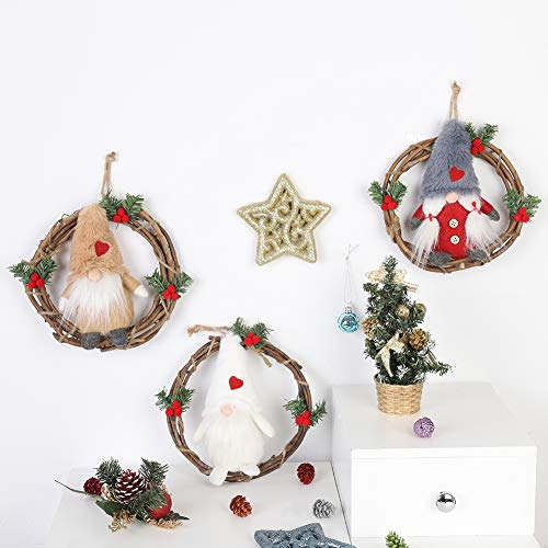 HMASYO Handmade Swedish Gnome Wreath Garland,Merry Christmas Wreath with Santa Tomte,Nordic Plush Elf Wreath,Front Door Wreaths for Home Kitchen Wall Window Hall Decor (Red) - Thumbnail 7