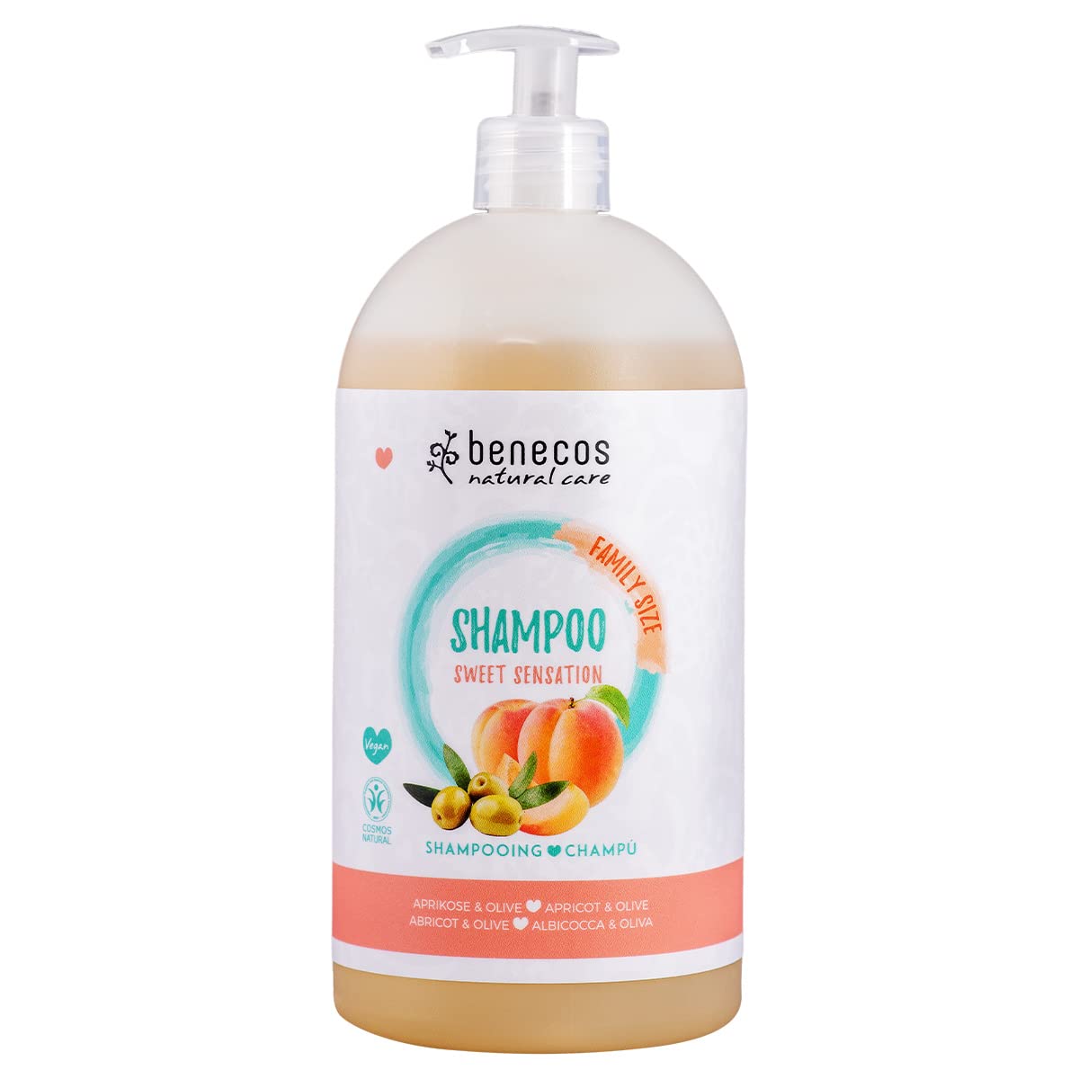 Benecos Natural Cosmetics - Shampoo – plastic saving - FAMILY SIZE Apricot & Olive - vegan - 950 ml