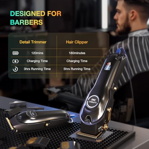 SUPRENT Professional Hair Clippers for Men - Zero Gap T Blade Hair Cutting Kit Cordless Barber Trimmer Set with LED Display (Black)