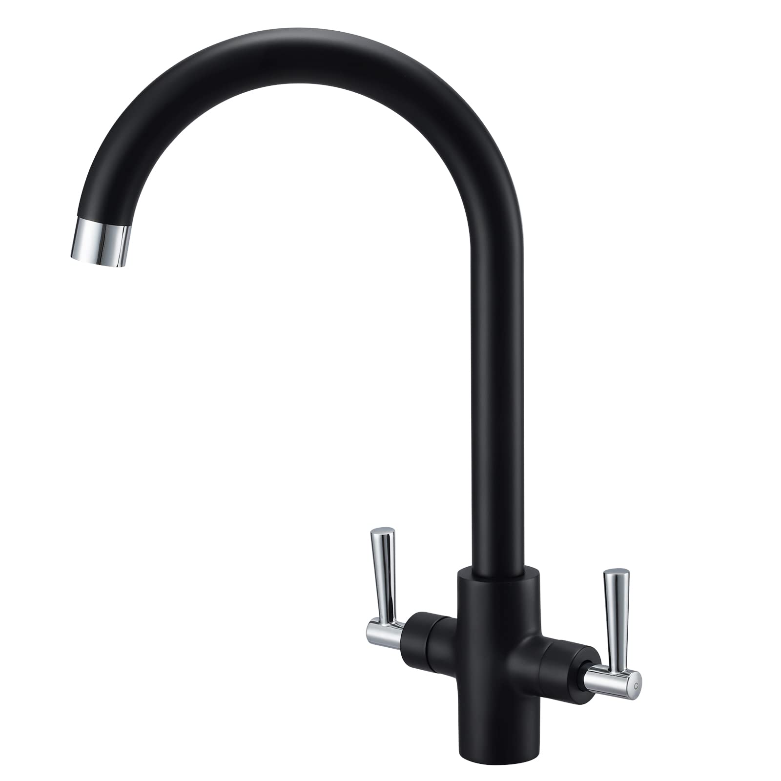 Peppermint Black Kitchen Taps Mixer with Chrome Dual Lever Modern Monobloc Matt Black and Silver Kitchen Mixer Taps 1 Hole Stainless Steel Ink Mixers Tap