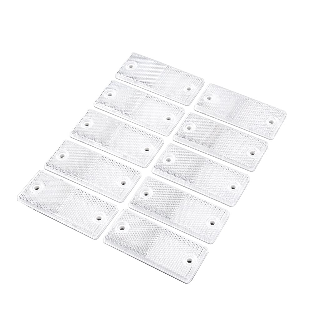 TAEUYYM 10 x Trailer Rectangular White Reflectors, Reflective Rectangular for Gate Posts, Rectangular Rear Reflectors Screw Fixing, Trailer Reflector Suitable RV Truck Tractor Gate Reflectors(White)