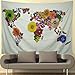 Leofanger World Map Tapestry Wall Hanging Flower Map Wall Tapestry Meadow Wall Tapestry Butterfly Wall Decor Hippie Tapestries Bedroom Dorm Decor 59.1 × 51.2 inches