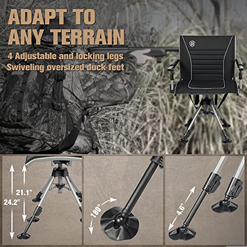 EVER ADVANCED 360° Silent Swivel Hunting Chair for Blinds, Adjustable