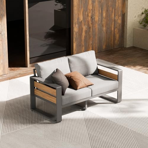 ZANDOR Aluminum Outdoor Patio Furniture-1 Pcs Loveseat,Dark Gray | Rustproof,High weight capacity,Water-repellent,Washable