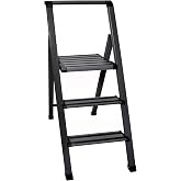 Step Ladder 3 Step Folding, Decorative - Modern Beautiful Grey Aluminum, Ultra Slim Profile, Anti Slip Steps, Sturdy-Portable for Home, Office, Kitchen, Photography Use,by SORFEY