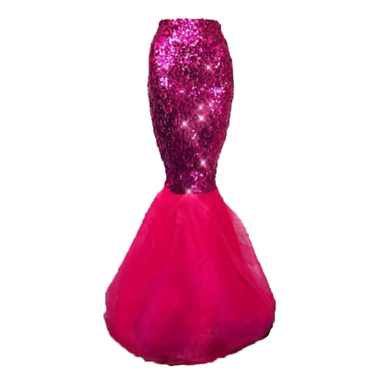 DELIMALI Women's Mermaid Ladies Ruffle Sequin Fairytale Book Fancy Long Tail Dress Womens Adults Costume Outfit (B-Rose, L)