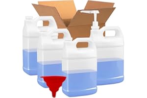 SVERES 4 Pcs 1 Gallon F Style HDPE Jug with Dispenser Pump & Funnel - Secure 38-400 Neck Finish - Ideal Water Container for Water Storage, Detergents, Oil Containers, Industrial and Everyday Use