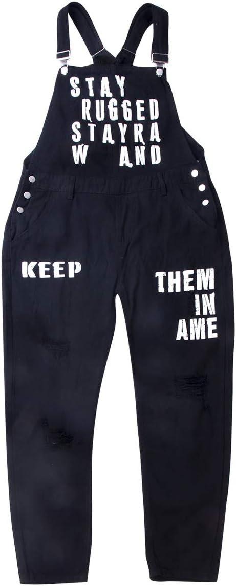 Fashion Mens Overalls Denim, Bib Vintage Ripped Suspender Trousers Slim Fit Jumpsuits Dungarees Jeans Breathable Distressed