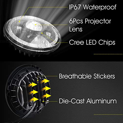 7" LED Headlights with RGB Halo + 4" LED Fog Lights for Jeep Wrangler 1997-2017 JK TJ LJ Bluetooth Remote Control - Thumbnail 4