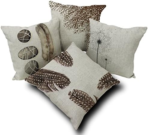 WarmTrendyHouse Square Linen Pillow Covers Autumn Defoliation Prints Pattern Pillow Case Home Sofa Decorative Throw Cushion Covers 18 x 18 inch (Set of 4 Defoliation 01)