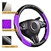 CAR Pass Rainbow Sporty Leather Steering Wheel Cover Universal Fits for 95% Truck,SUV,Cars,14.5-15inch Anti-Slip Safety Comfortable Desgin (Black Purple)