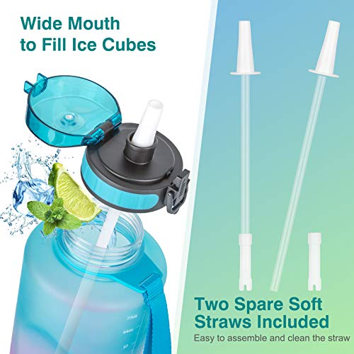 1byone Half Gallon Water Bottle 73oz Large Motivational Water Bottles with Straw Time Marker & Paracord Handle, Big Water Jug for Sports - BPA Free, Leak Proof, Easy Carry, Anti-slip( 2 Straws Included)