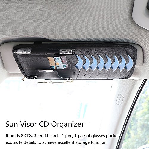 VVHOOY Car Sun Visor Organizer,Multi Function CD DVD Disk Glasses Card Pen Receipt Document Organizer Holder with 8CD Slots Storage Pouch(Black)