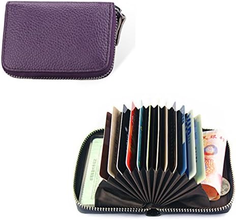 edfamily Genuine Leather RFID Blocking Credit Card Holder Purse Wallet(Purple)