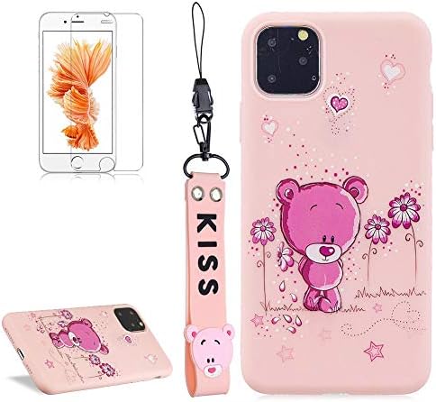 Girlyard Cartoon Silicone Case for iPhone 11 Pro Max 6.5 Inch, Super Cute 3D Bear Pattern Animal Series Slim-Fit Ultra-Thin Anti-Scratch Soft Shock Proof TPU Rubber Case+Wrist Lanyard