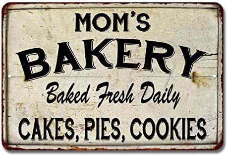 Mom's Bakery Sign Baked Goods Bakers Signs Decor Welcome Fresh Bread Rustic Pies Cakes Decor Vintage Decorations Homemade Plaque Tin Wall Art Gift 8 x 12 High Gloss Metal 208120020088