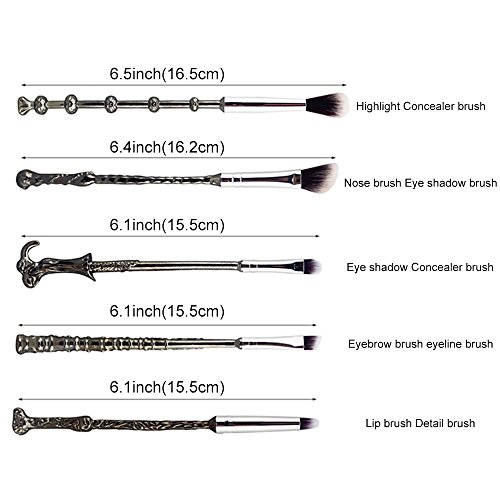 Wizard Wand Potter Makeup Brushes Set - 5pcs Magic Pocket Size Cosmetic Kit- Face Eye Shadow Eyebrow Lip Concealer Brushes Fit All Face Makeup