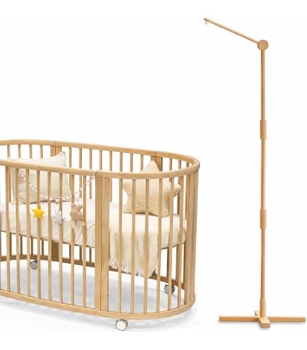 Coziloom Floor-Standing Crib Mobile Arm,44.5-61 Inches Adjustable Height Natural Beech Wood, Baby Mobile Holder Hanger for Crib/Bassinet/Playpen, Easy Assembly Unisex Nursery Decor : Baby