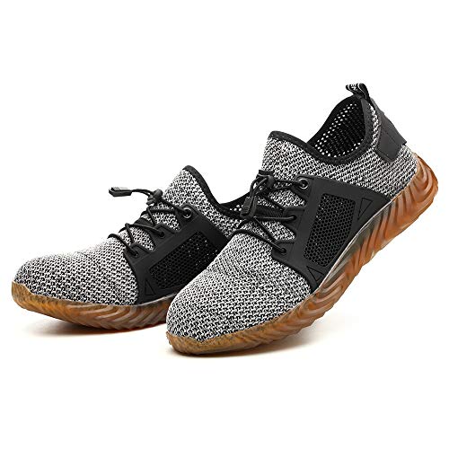 TICCOON Steel Toe Shoes Work Safety Shoes for Men and Women Lightweight Industrial & Construction Shoe (10 M US Women/8 M US Men, YX03-GRAY)