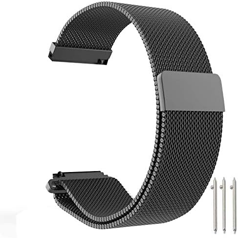 18mm Watch Band Baoking Magnetic Clasp Adjustable Milanese Loop Mesh Stainless Steel Metal Replacement Strap Bracelet for Smart Watch Huawei/Fossil Q/Withings (Black,18mm)