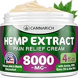 Pain Relief Hemp Cream - 8000MG Hemp Extract - Natural Formula with MSM, Aloe Vera, Emu Oil & Menthol - Made in USA - Perfect for Joint, Muscle, Sciatica & Back Pain - Rich in Omega 3-6-9