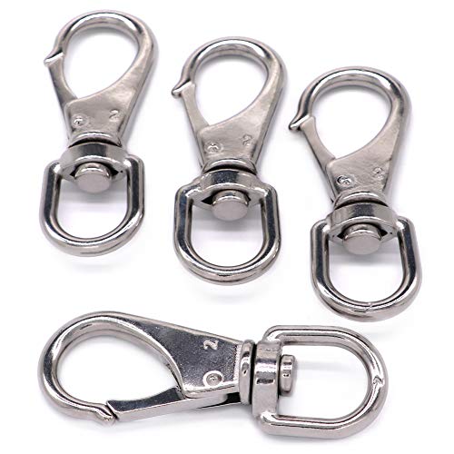 AOWISH 4-Pack Stainless Steel Swivel Eye Snap Hooks (4 x 1-1/2 Inches) Scuba Diving Clips Marine Boat Hardware Spring Buckles for Bird Feeders, Pet Chains, Collars, Keychains and More M6(2#)