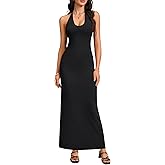 Rooscier Women's Halter Neck Sleeveless Bodycon Solid Color Elegant Maxi Dress