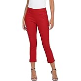 HDE Pull On Capri Pants for Women with Pockets Elastic Waist Cropped Work Pants