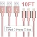 SUMOON 3 Pack 10FT Nylon Braided Lightning USB Charging Cables Cord for iPhone 5/5S/5C/SE 6/6S 6 Plus/6S Plus 7/7 Plus, iPad Mini/Air/Pro iPod Touch/Nano 7 (Rose Gold)