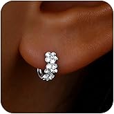 IRCOMULTI Minimalist Flower Hoop Earrings for Women Small Silver Hoop Earrings Tiny Daisy Flower Earring Round Huggie Earring Jewelry