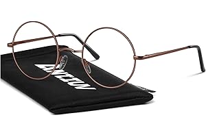 Retro Round Fake Glasses Men Women,Non-Prescription Circle Clear Lens Lightweight Metal Frame Eyeglasses,100% UV400