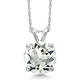 Gem Stone King 14K White Gold Green Prasiolite Pendant Necklace for Women | 2.40 Cttw | Gemstone Birthstone | Round 9MM | With 18 Inch Chain