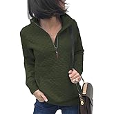 Women's Fashion Quilted Pattern Long Sleeve Casual Zipper Sweatshirt Solid Color Pullover Shirt Top.JNINTH
