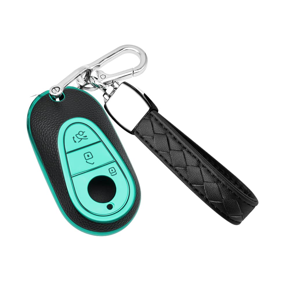 HIBEYO Smart Car Key Case Fits Mercedes S Class W223 Key Case for Benz C Class W206 S Class S300 S350 S400 S450 Key Fob Protective Case 3 Buttons TPU Leather Texture Green