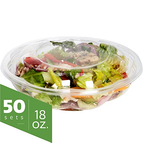 [50 Sets] 18 oz. Plastic Salad Bowls To Go With Airtight Lids The