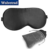 Sleep Mask, WOLVETRAD Blindfold, Gift Carry Pouch Included Natural Silk Super Smooth Eye Mask for sleep with Adjustable Strap (Large, Black)