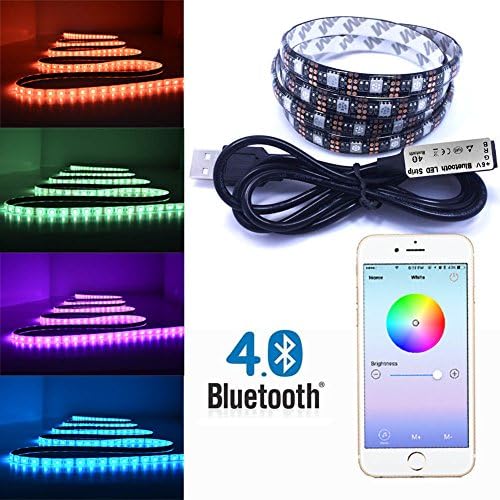 SHYU Bluetooth Smartphone Controlled RGB Color Changing LED Strip - For iPhone, iPad,Android and Amazon Fire Phones and Tablets-5V (3.28ft/1m, Black)