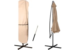 MEANCHEN Patio Umbrella Cover - Fit 9ft-14ft Market/15ft Double-Sided Umbrella - 420D Oxford, Waterproof,Beige