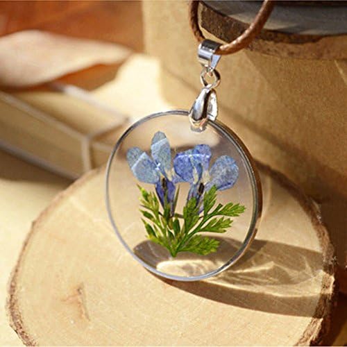 Nongkhai shop Round Glass Charms Pendant Real Dried Pressed Flower Necklace Romantic