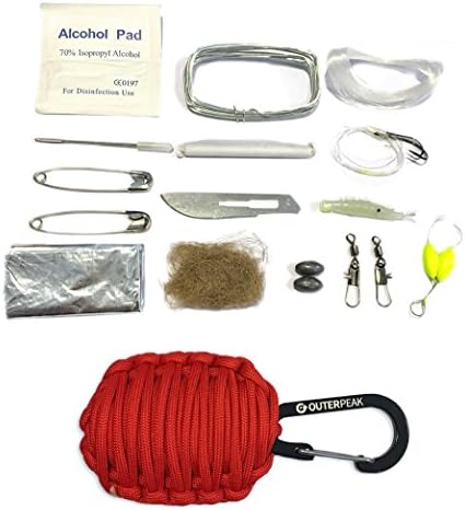 20-Piece Emergency Paracord Survival Kit (Red) - by OuterPeak